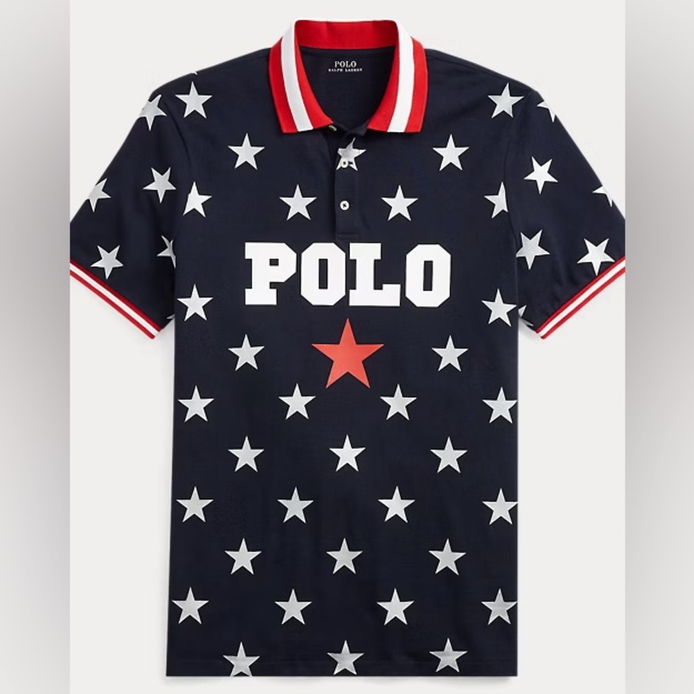 Classic Red White and Blue Fit Star Mesh short sleeve collared Polo Size XXL